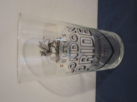 beer glass from the Fuller's brewery in England with the inscription 'Fuller's London Pride Outstanding Amber Ale'