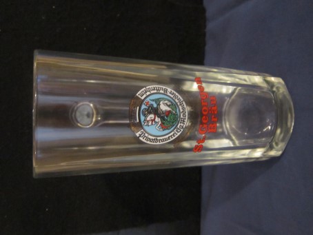 beer glass from the St Georgen brewery in Germany with the inscription 'Seit 1624 Privatbrauerei Modschiedler Buttenheim St Georgen Brau'