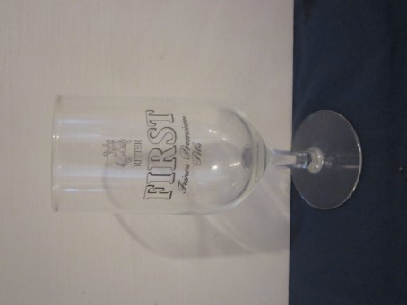 beer glass from the Dortmunder Ritter brewery in Germany with the inscription 'Ritter First Feines Premium Pils'