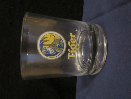 beer glass from the Malayan Breweries brewery in Singapore with the inscription 'Tiger World Acclaimed'