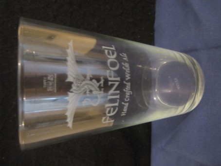 beer glass from the Felinfoel brewery in Wales with the inscription 'Felinfoel Hand Crafted Welsh Ale'