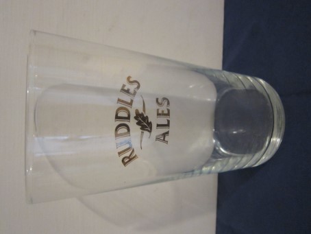 beer glass from the Ruddles  brewery in England with the inscription 'Ruddles Ale'