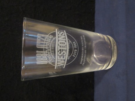 beer glass from the Westons Cider brewery in England with the inscription 'Westons English Ciders Estd 1880 Inspired By Nature, Crafted By Tradition'