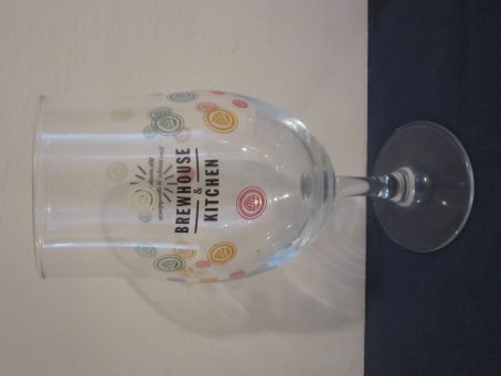 beer glass from the Brewhouse Kitchen brewery in England with the inscription 'Brewhouse Kitchen'