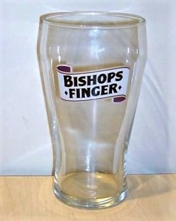 beer glass from the Shepherd Neame brewery in England with the inscription 'Bishops Finger'