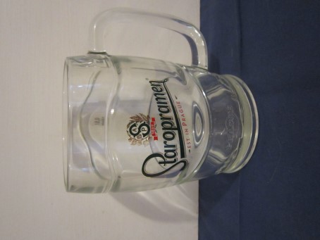 beer glass from the Staropramen brewery in Czech Republic with the inscription 'Staropramen EST In Prague, Prague'