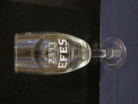 beer glass from the Efes  brewery in Turkey with the inscription 'Efes Anadolu'dan Ozenle Secilmis Hammaddeler 1969 Da Kuruldu'
