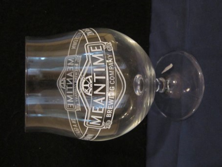 beer glass from the Meantime brewery in England with the inscription 'Meantime Brewing Company In A Glass Of Its Own'