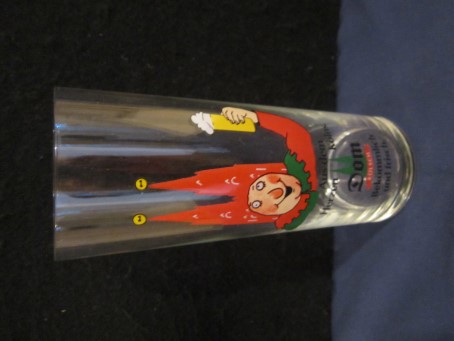 beer glass from the Dom  brewery in Germany with the inscription 'Dom Kolsch Aus Dem Herzen Kolns Bekommlich Und Frisch '