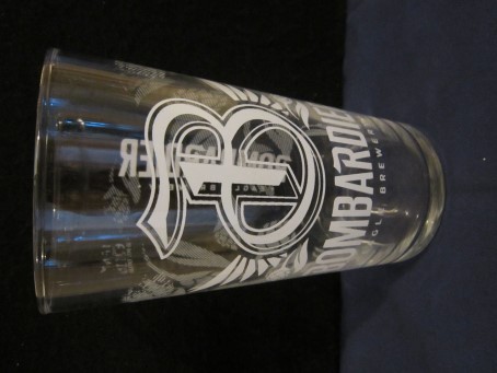 beer glass from the Wells & Youngs brewery in England with the inscription 'Bombardier Eagle Brewery'