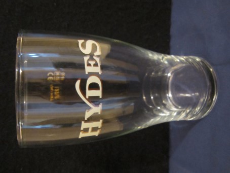 beer glass from the Hydes brewery in England with the inscription 'Hydes'