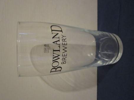beer glass from the Bowland brewery in England with the inscription 'Bowland Brewery'