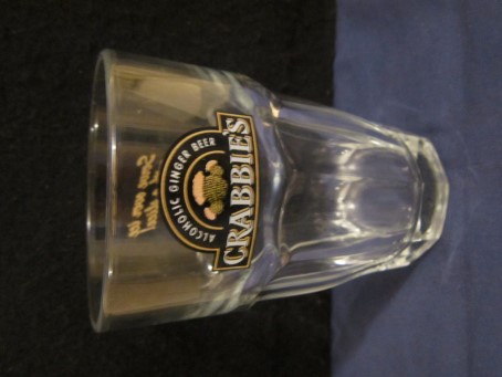beer glass from the Crabbie's brewery in Scotland with the inscription 'Crabbie's Alcoholic Ginger Beer, '