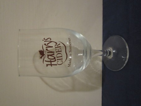 beer glass from the Harry's Cider, brewery in England with the inscription 'Harry's Cider, Made In Somerset'