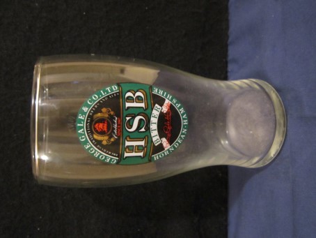 beer glass from the George Gale brewery in England with the inscription 'HSB Bitter George Gale & Co LTD Horndean Hampshire'
