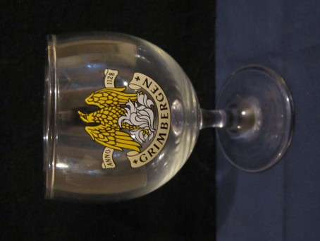 beer glass from the Grimbergen brewery in Belgium with the inscription 'Grimbergen Ann 1128'