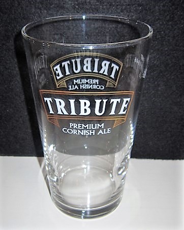 beer glass from the St. Austlell  brewery in England with the inscription 'Tribute Premium Cornish Ale'
