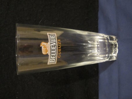 beer glass from the Belle vue brewery in Belgium with the inscription 'Belle Vue Gueuze'