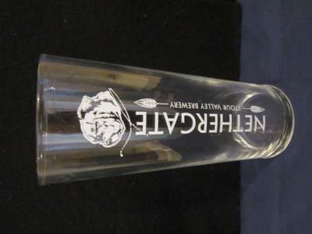 beer glass from the Nethergate  brewery in England with the inscription 'Nethergate Stour Valley Brewery'