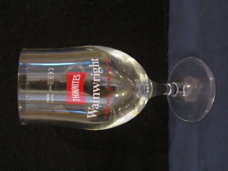 beer glass from the Thwaites brewery in England with the inscription 'Date Stamped M23, Exchange With Steve Southwood, 08/01/26'