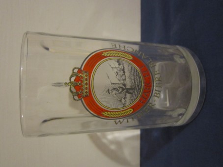 beer glass from the  Haacht brewery in Belgium with the inscription 'Haecht Whitbier Biere Blanche'