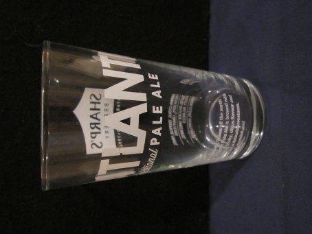 beer glass from the Sharp's brewery in England with the inscription 'Atlantic Exceptional Pale Ale'
