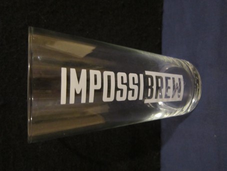 beer glass from the Impossi Brew brewery in England with the inscription 'Impossi Brew'