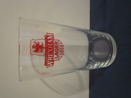 beer glass from the Wrexham Lager brewery in Wales with the inscription 'Wrexham Lager SO58, Wrexham Lager Sprit Of 58 '