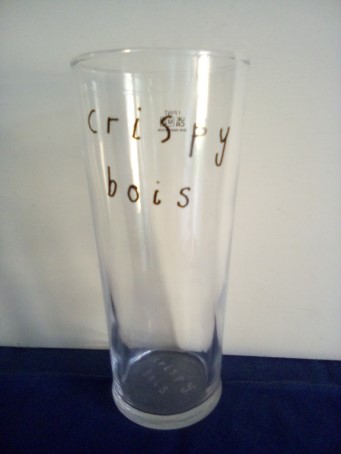 beer glass from the Padstow brewery in England with the inscription 'Crispy Bois'