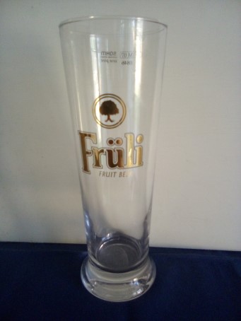 beer glass from the Huyghe brewery in Belgium with the inscription 'Fruli Fruit Beer'