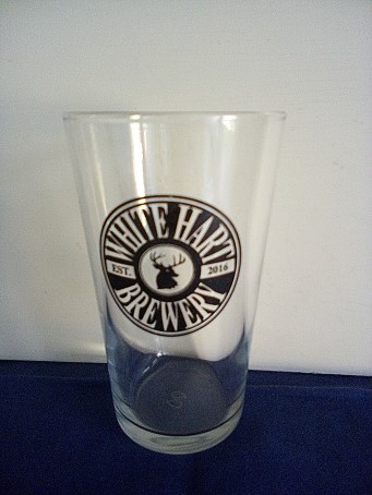 beer glass from the White Hart  brewery in England with the inscription 'White Hart Brewery EST 2016'