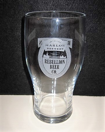 beer glass from the Rebellion brewery in England with the inscription 'The Marlow Brewery Rebellion Beer Co'