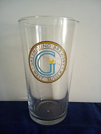 beer glass from the Greyhound brewery in England with the inscription 'Greyhound Brewery West Sussex'