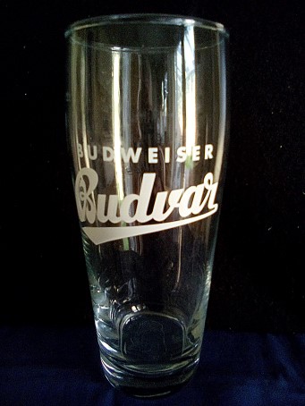 beer glass from the Budweiser Budvar brewery in Czech Republic with the inscription 'Budweiser Budvar'