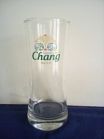 beer glass from the The Thai Beverage Public Company  brewery in Thailand with the inscription 'Chang Premium Quality Beer'