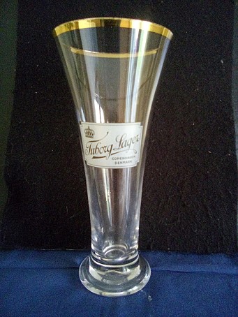 beer glass from the Tuborg brewery in Denmark with the inscription 'Tuborg Lager Copenhagen Denmark'