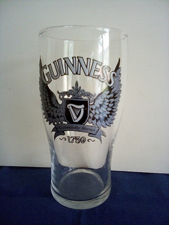 beer glass from the Guinness  brewery in Ireland with the inscription 'Guinness Traditionally Brewed 1759'