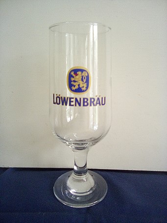 beer glass from the Lowenbrau brewery in Germany with the inscription 'Lowenbrau'