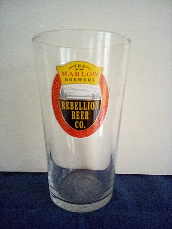 beer glass from the Rebellion brewery in England with the inscription 'The Marlow Brewery Rebellion Beer Co'