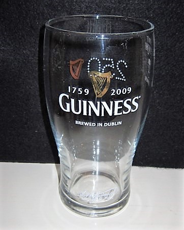 beer glass from the Guinness  brewery in Ireland with the inscription '1759 - 2009 Guinness Brewed In Dublin'