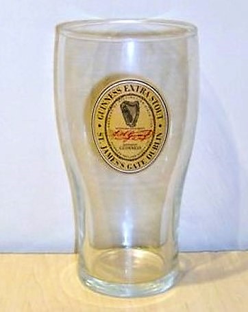 beer glass from the Guinness  brewery in Ireland with the inscription 'Guinness Extra Stout St James's Gate Dublin'