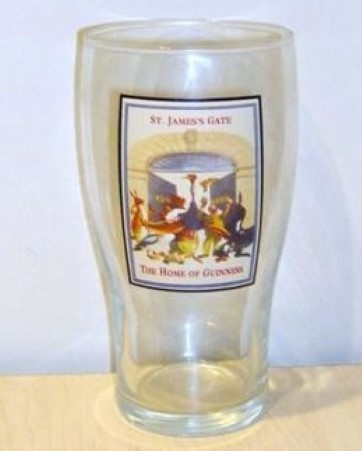 beer glass from the Guinness  brewery in Ireland with the inscription 'St James's Gate The Home Of Guinness'