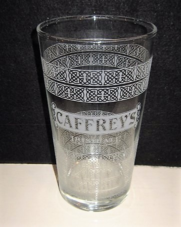 beer glass from the Caffrey's brewery in Northern Ireland with the inscription 'Caffrey's Irish Ale Brewed In Ireland'