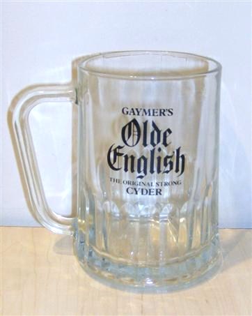 beer glass from the Matthew Clark  brewery in England with the inscription 'Gaymer's Old English The Original Strong Cyder'