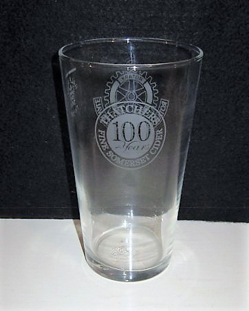 beer glass from the Thatchers brewery in England with the inscription 'Thatchers Fine Somerset Cider 100 Years'
