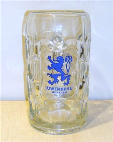 beer glass from the Lowenbrau brewery in Germany with the inscription 'Lowenbrau Munchen Seit 1383'
