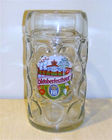 beer glass from the HB Munchen brewery in Germany with the inscription 'Oktoberfestier HB Hofbraum  Munchen'