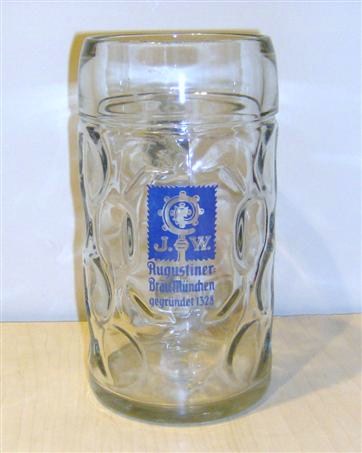beer glass from the Augustiner brewery in Germany with the inscription 'JW Augustiner Brau Munchen Gegrundet 1328'