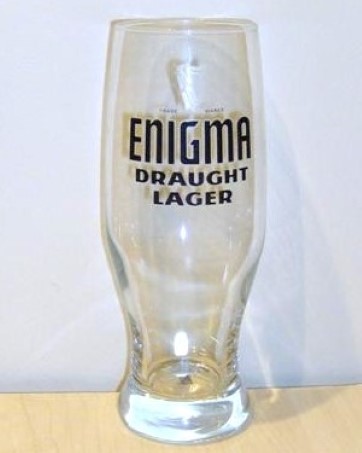 beer glass from the Guinness  brewery in Ireland with the inscription 'Enigma Draught Lager'