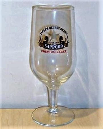 beer glass from the Sapporo brewery in Japan with the inscription 'Japans Oldest Brand Since 1878 Sapporo Premium Lager'